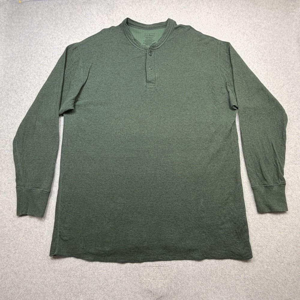 LL Bean River Drivers Henley Shirt Mens 2XLT Green Traditional Fit Wool Blend
